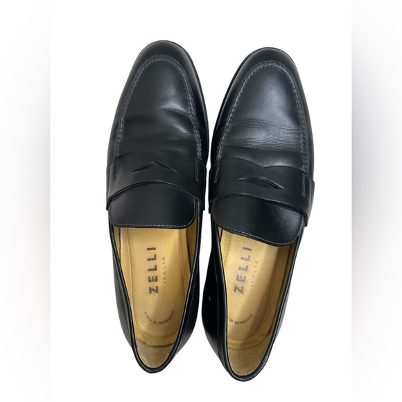 Zelli Savannah Italian calfskin penny loafer black men shoes, size 10, pre-owned main image 14